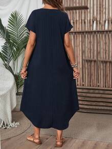 EMERY ROSE Solid Color V-Neck Batwing Sleeve Hi-Low Hem Summer Dress Long Dress Maxi Women Dresses