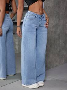 SHEIN ICON Low Waist Solid Color Wide Leg Jeans