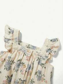 Cozy Pixies 新生兒女嬰花紋方領荷葉邊爬服套裝，配頭帶2件裝 - 綠色 - 查看 6