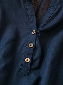 SHEIN LUNE Kích thước lớn Mùa hè Màu thuần Cổ chữ V Giải trí Áo sơ mi Với Cổ áo có khía - Màu xanh lam - Xem 4