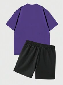 ROMWE MEN Street Life Men AI Intelligent Character Print Short Sleeve Set, 2pcs, Summer - Multicolor - View 2