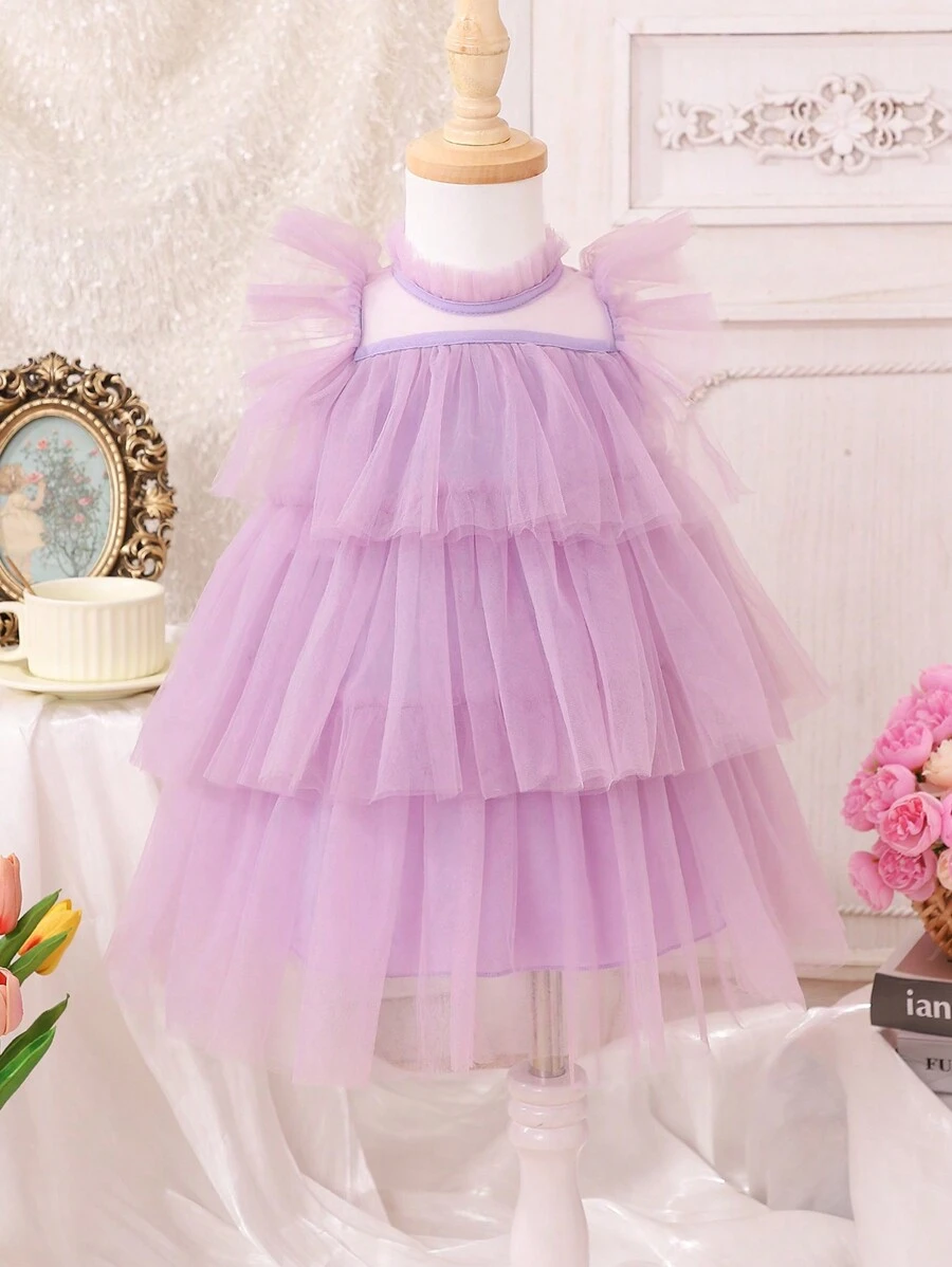 Baby Girls' Stylish Tulle Cake Dress, Summer - Purple - View 1