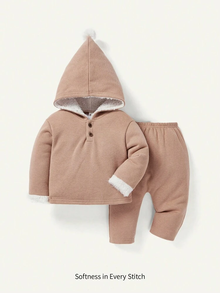 Baby Boy Half Button Thermal Hoodie & Pants