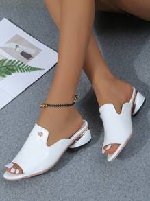 Ladies High-Heeled Sandals With Crocodile Pattern, Vintage And Minimalist Style, Rose Flower Decoration, White Open-Toed Slippers