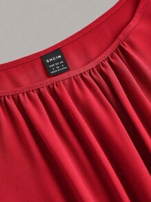 Ellevyn 女士實色無袖綠色連衣裙，帶褶皺裙擺 - 紅色 - 查看 7