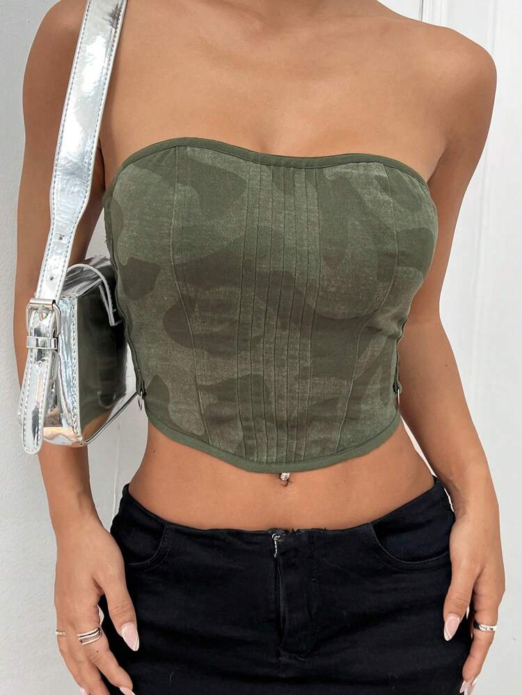 Casual Summer Printed Tight-Fitting Cropped Tube Top