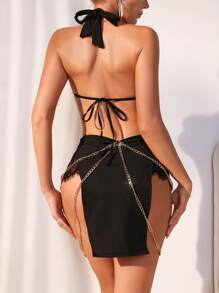 SHEIN Women Cross Strap Lace Decor Sexy Lingerie Dress - Black - View 2