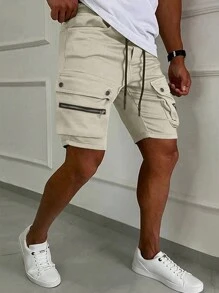 Manfinity Homme Men's Flap Pocket Drawstring Waist Shorts - Apricot - View 3