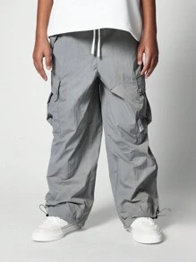 SUMWON Tween Girls Comfy Straight Fit Cargo Pant With Drawcords - Grey - View 2