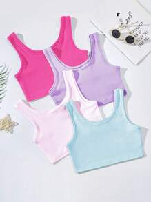 Tween Girl 4pcs/Set Solid Color Crop Tops, Perfect For Summerholiday,Summer,Travel,Getaway - Multicolor - View 2