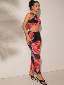 SHEIN Unity Floral Crisscross Neck Cut Out Dress