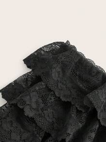 SHEIN ICON 純色蕾絲邊夏季短褲 - 黑色 - 查看 3