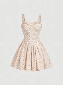SHEIN MOD Women Ruched Shoulder Strap Tea Party Style Floral Print Bodycon Dress