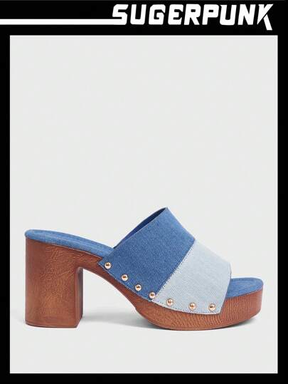 Sugerpunk Y2K Women Fashionable Retro-Style Rivet Decorated Platform Slides Vacation Shoes Summer