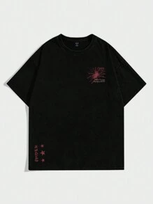 ROMWE MEN Street Life Spring/Summer Casual Graphic Men Spider Slogan Graphic Tee For Halloween, School, 2000S Style - Black - View 1