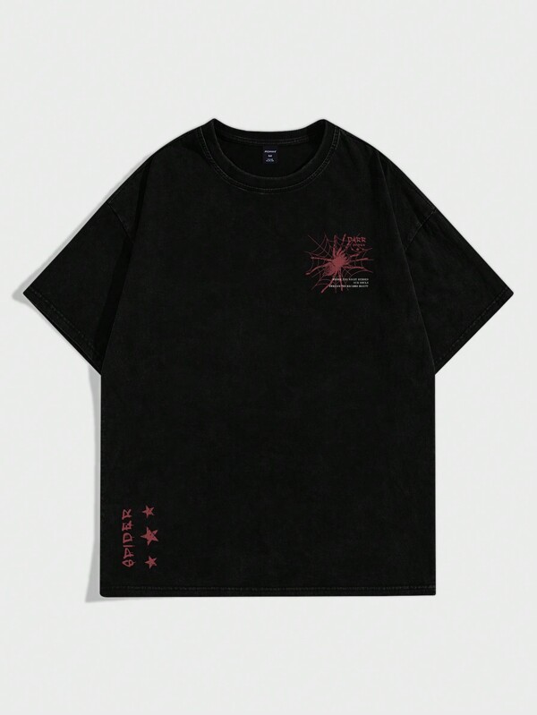 ROMWE MEN Goth Camiseta gráfica con eslogan de araña para hombres, para Halloween, la escuela, estilo de los 2000