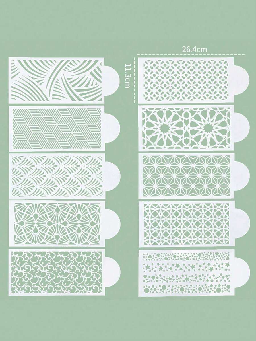 10 件蛋糕裝飾技巧套裝,鏤空和邊框圖案印刷模具,適合 Diy 烘焙工具 - 無色 - 查看 1