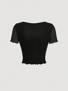 SHEIN MOD Camiseta de unicolor con dobladillo de lechuga y lazo delantero