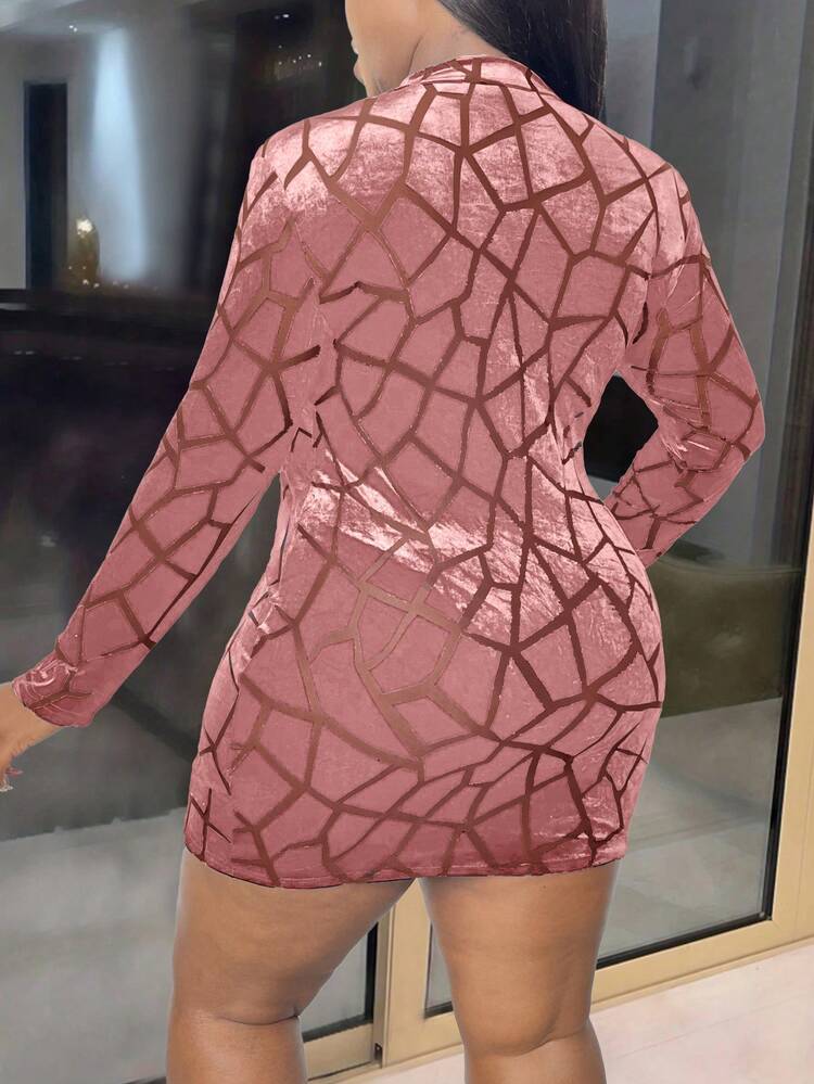 Plus Size Colorblock Cracked Seam Bodycon Mini Dress With Diagonal Zipper For Spring And Summer