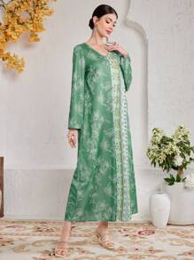Al Najma Floral Printed V-Neck Bell Sleeve Loose Casual Dress