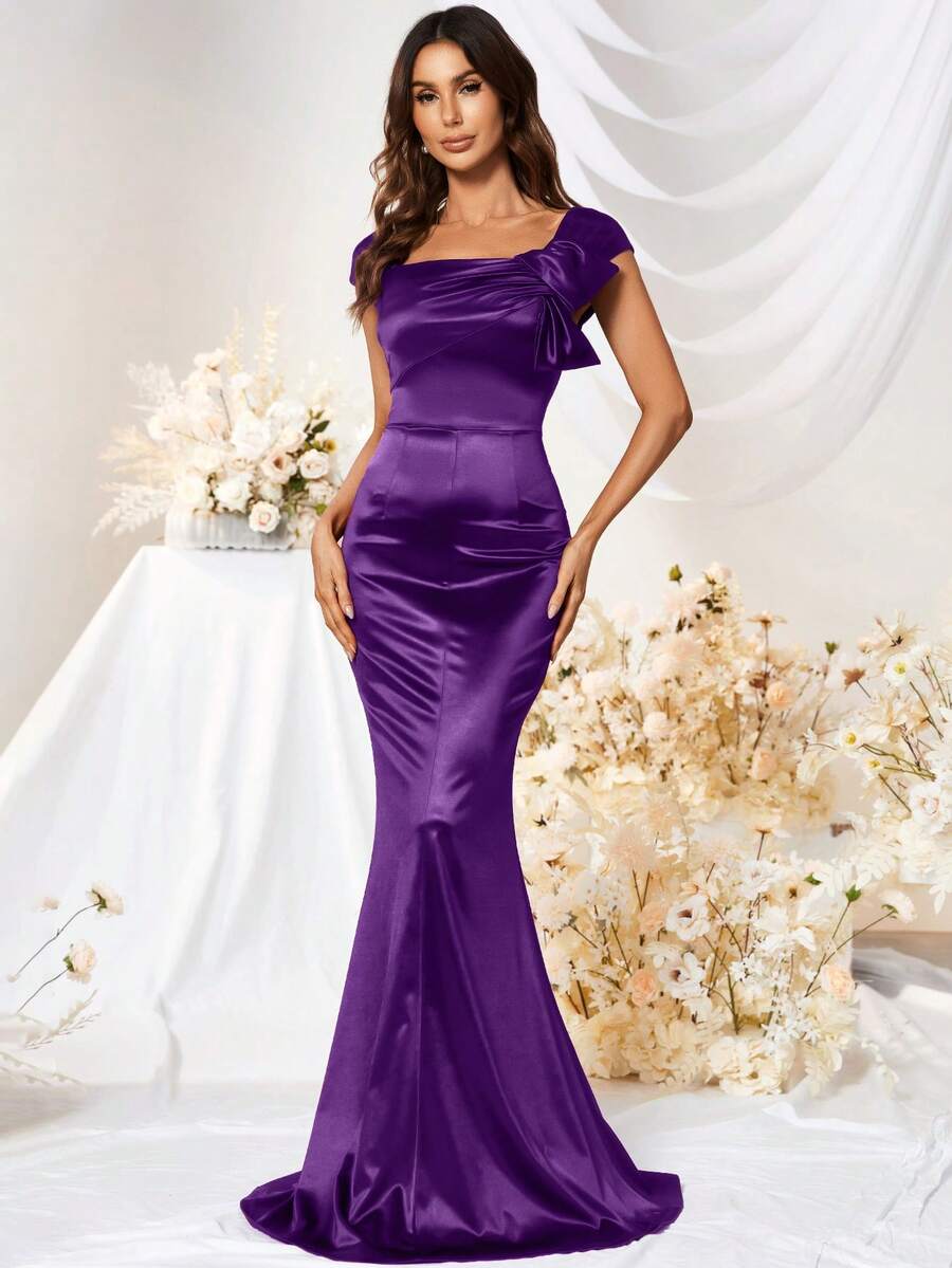 MUXXN 復古1950年代荷葉邊修飾人魚裙蕾絲禮服 - 紫色 - 查看 1