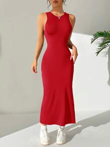 SHEIN EZwear Women Sleeveless Backless Dress With High Side Slit