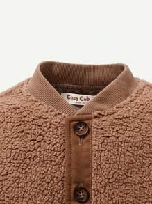 Baby Boy Button Front Teddy Bomber Jacket,In Fall/Winter