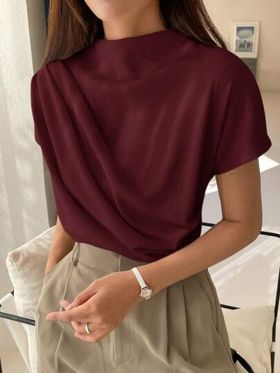 DAZY Solid Color Funnel Neck Batwing Sleeve T-Shirt