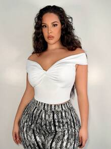 SHEIN SXY Lớn Một bờ vai Chặt Xoắn Áo thun - trắng - Xem 1