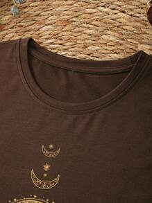 SHEIN LUNE Summer Tank Top With Sun, Moon And Star Print - Brown - View 3