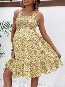 SHEIN Maternity Fashionable Ditsy Floral Dress - Yellow - View 4