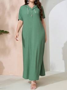 Seusyu 大尺碼女款鬆身連帽阿拉伯服裝,短袖,鈕扣門襟,夏季 - 薄荷綠 - 查看 5