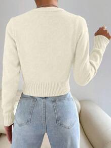 Flirla 女士简约翻领开衫毛衣、长袖上衣 - 白色 - 查看 2