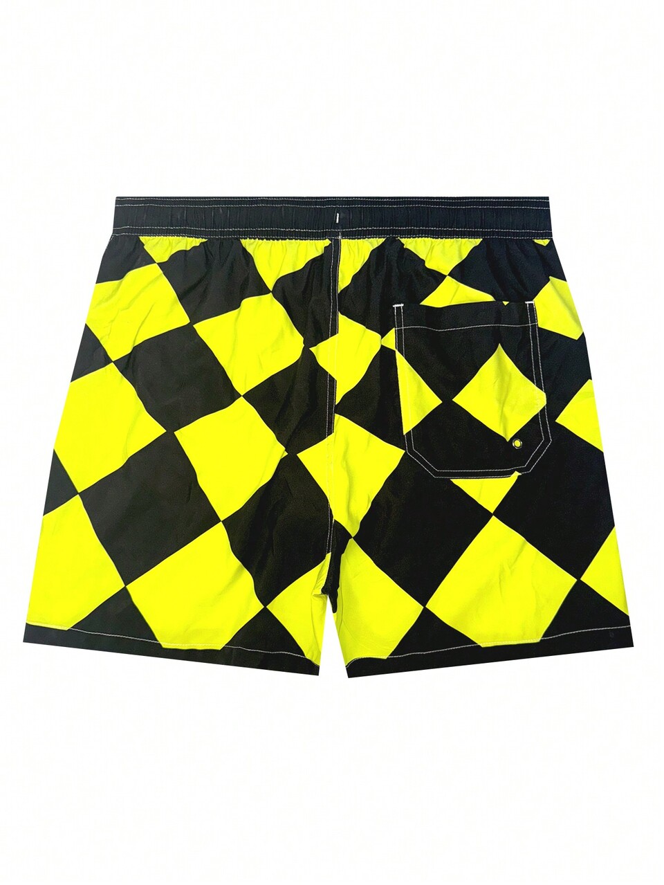 Men's Color Block Diamond Grid & Letter Printed Beach Shorts