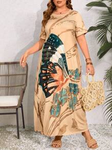 Seusyu Plus Size Butterfly Printed Arabic Clothing - Multicolor - View 1