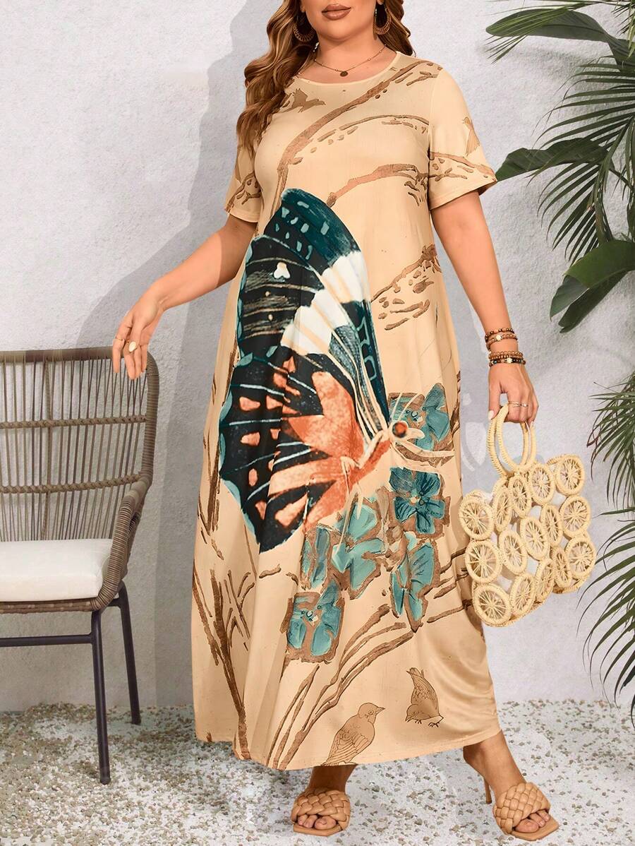 Seusyu Plus Size Butterfly Printed Arabic Clothing - Multicolor - View 1