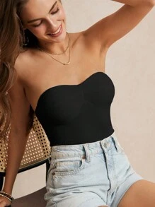 Poéselle Temporada De Bodas De Verano, Top Tubo Monocromático Y Sin Tirantes Con Diseño De Copa Extraíble Y Corte Dimensional Exquisito. Vestido Elegante Romántico, Bonito Y Chic Bohemio