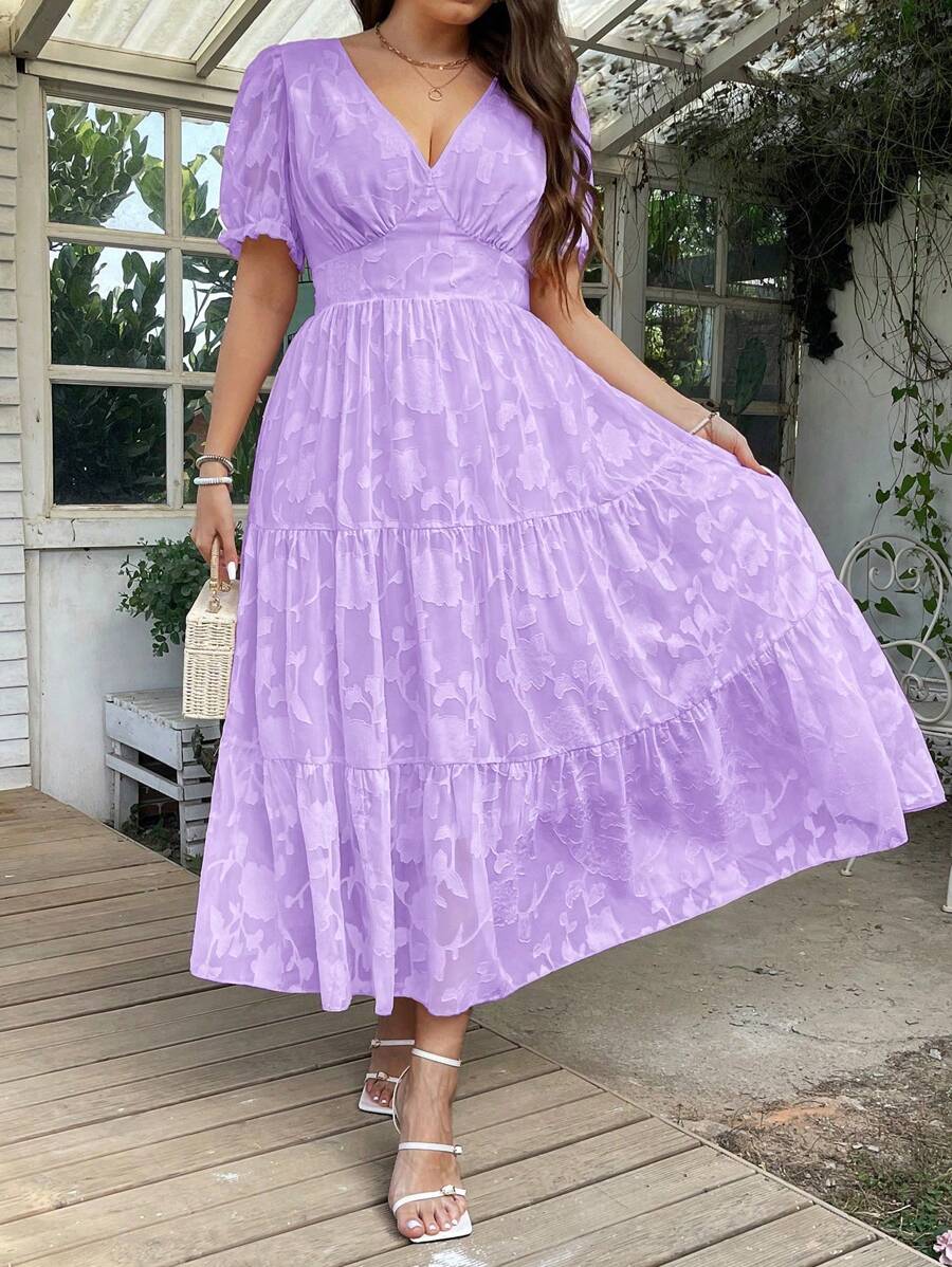 Celure Plus Size Spring Summer Solid Color Elegant V-Neck Long Dress ...