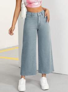 SHEIN PETITE Women's Spring/Summer Cropped Wide-Leg Jeans - Dusty Blue - View 4