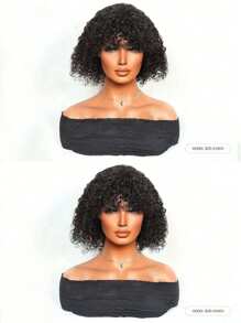 150%-250% Density 6-8inch Kinky Curly Human Hair Wig With Bangs - Natural Black - View 8