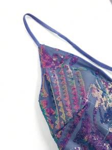 SHEIN Belle Elegante Vestido De Noche Con Brillo De Cola De Sirena, Sensual Y Descubierto En La Espalda - Multicolor - Ver 11