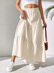 SHEIN PETITE Falda larga para mujer de cintura elástica y unicolor