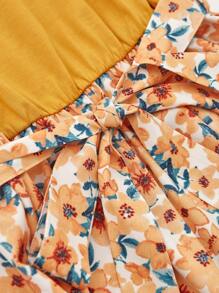 Breezaya Abito da donna con stampa floreale sparsa, collage asimmetrico, volant all'orlo, per vacanze estive e outfit da spiaggia