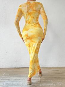 SHEIN ChicEase Women Fashionable Yellow Long Sleeve Bodycon Dress Maxi Women Outfit Fall Cloth For Women - Yellow - View 3