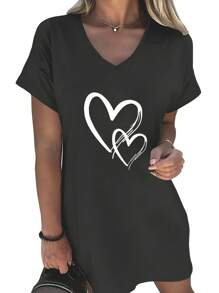 Váy in hình trái tim cỡ lớn, váy ngắn tay thường ngày cho mùa hè - màu đen - Xem 1