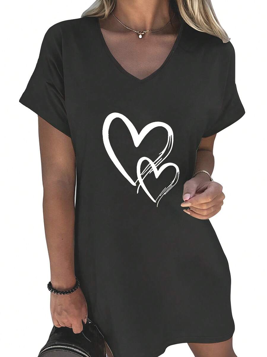 Váy in hình trái tim cỡ lớn, váy ngắn tay thường ngày cho mùa hè - màu đen - Xem 1