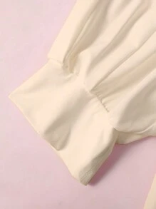 SHEIN Unity Plus Size Solid Color Bubble Sleeve Button-Front Shirt - Apricot - View 6