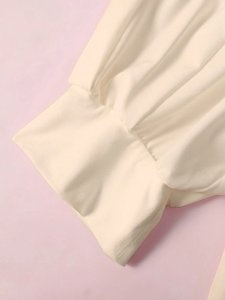 Plus Size Solid Color Bubble Sleeve Button-Front Shirt