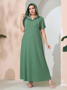 Seusyu 大尺碼女款鬆身連帽阿拉伯服裝,短袖,鈕扣門襟,夏季 - 薄荷綠 - 查看 1