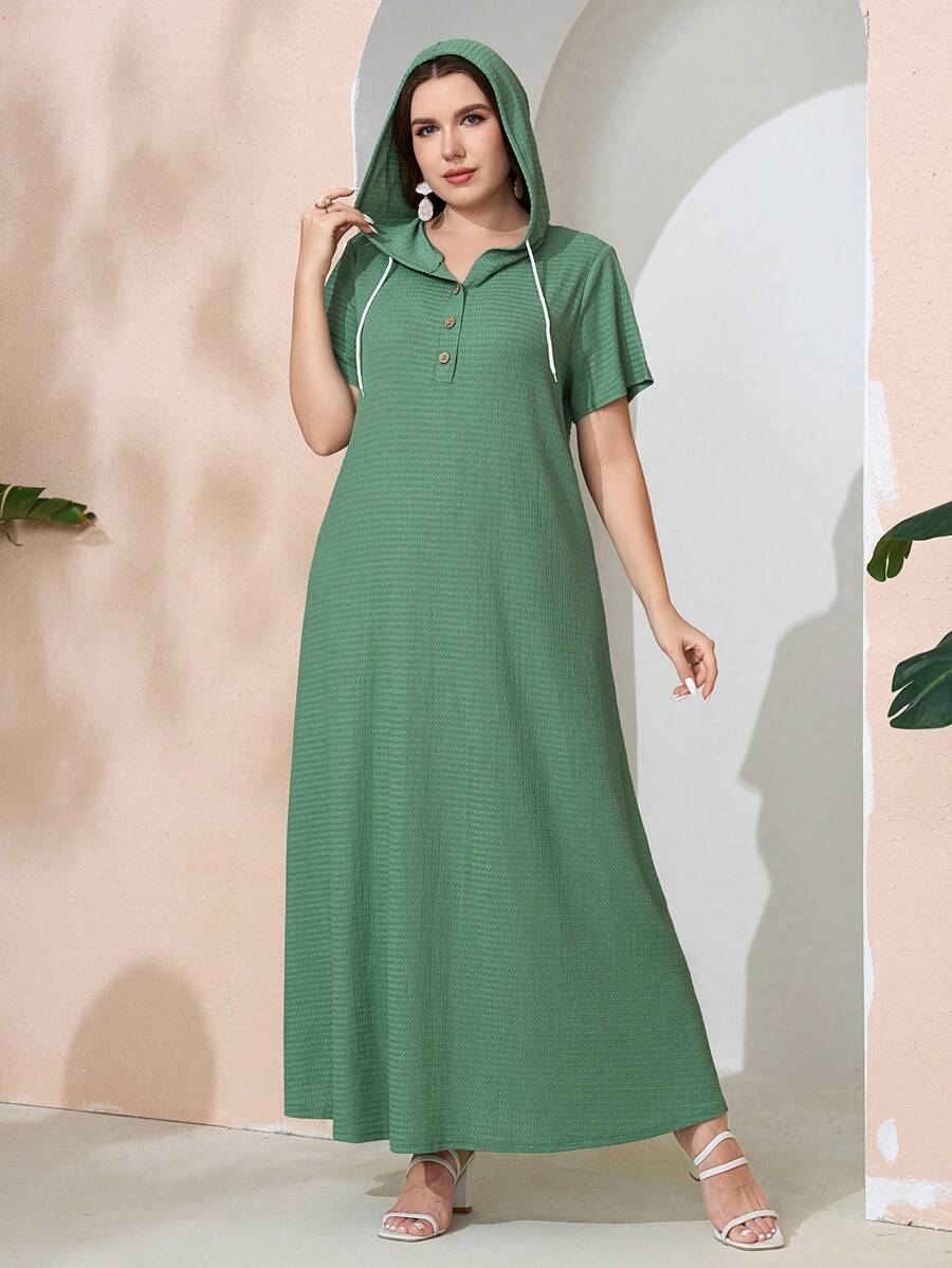 Seusyu 大尺碼女款鬆身連帽阿拉伯服裝,短袖,鈕扣門襟,夏季 - 薄荷綠 - 查看 1